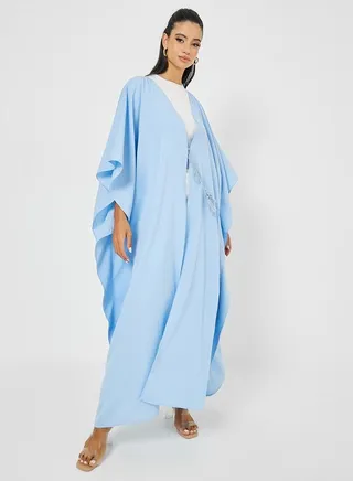 Oversized Fit Linen Look Maxi Kimono 