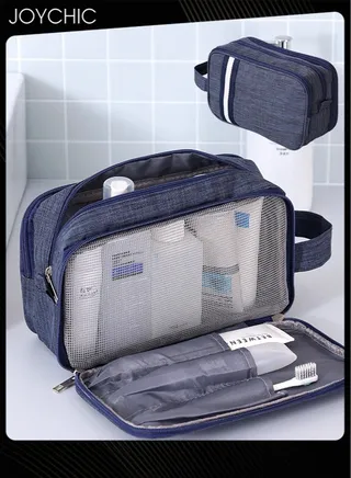 Dry and Wet Separation Large Capacity Cosmetic Bag for Women and Men Portable Waterproof Travel Business Trip Toiletry Bag Multi-purpose Storage Organizer Navy Blue 