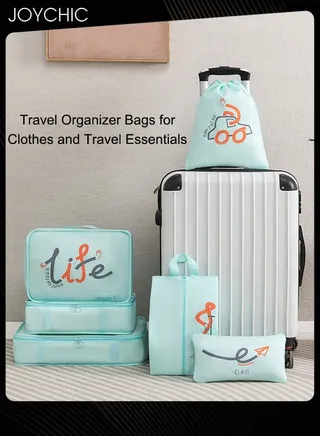 6-piece Portable Large Capacity Multiple Classified Clothing Storage Bag Business Travel Trip Waterproof and Dustproof Underwear Socks Packing Organizer for Women Men Light Blue 