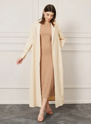 Regular Fit Notch Lapel Tailored Maxi Kimono