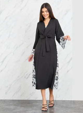 Contrast Printed Midi Kimono with Self Tie Up 
