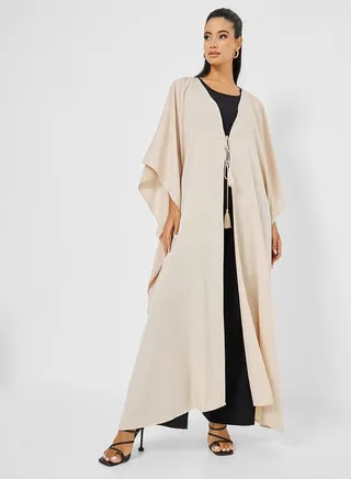 Oversized Fit Linen Look Maxi Kimono 