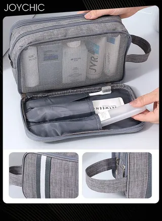 Dry and Wet Separation Large Capacity Cosmetic Bag for Women and Men Portable Waterproof Travel Business Trip Toiletry Bag Multi-purpose Storage Organizer Grey 