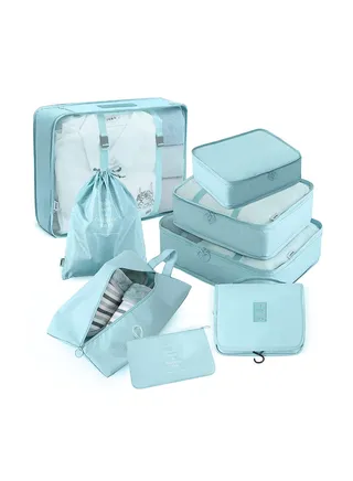 8 Pcs Travel Packing Cubes for Suitcases Lightweight Travel Essential Bag with Toiletries Bag for Clothes Shoes Cosmetics Toiletries, For 18-32'' luggage (Blue) 