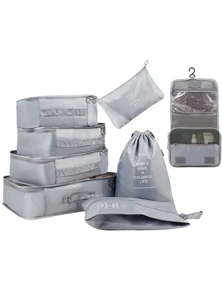 Packing Cubes for Travel, 8 Pcs Travel Cubes for Suitcase Lightweight Travel Essential Bag with Large Toiletries Bag for Clothes Shoes Cosmetics Toiletries (Grey) 