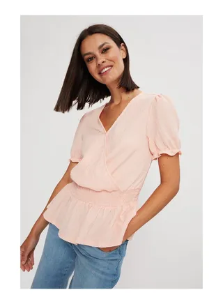 Shirred Waist Wrap Textured Top 
