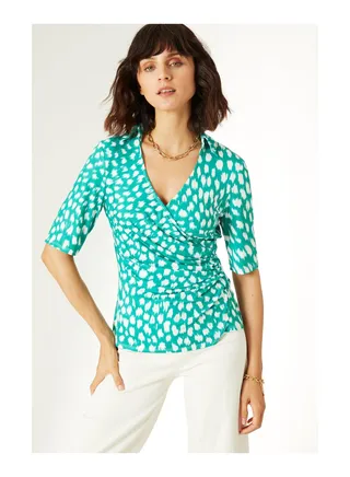 Printed Slinky Wrap Top 