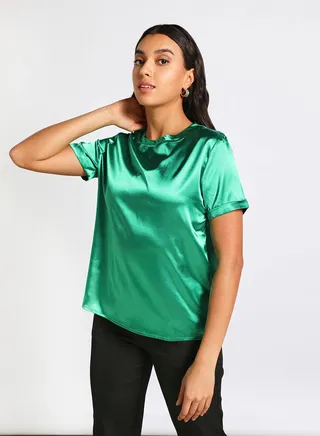 Women's Casual Short Sleeve Crew Neck Top Green 