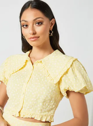 All-Over Floral Print Crop Top Yellow 