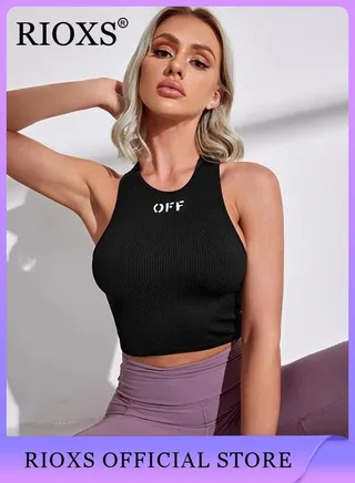 Women Sleeveless Crop Tops Yoga Tank Tops Slim Fit Running Exercise Workout Shirts 