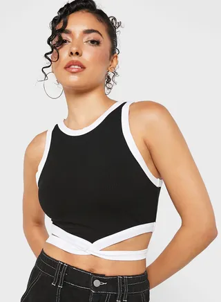 Contrast Trim Cutout Top 