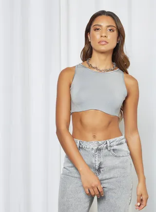 Shimmer Padded Crop Top Grey 