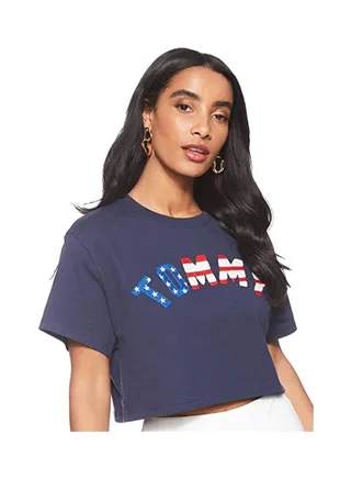 Cropped Flag T-Shirt Blue 