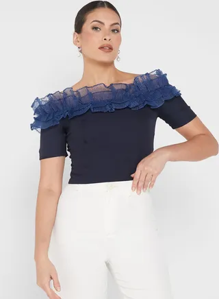 Ruffle Bardot Crop Top 