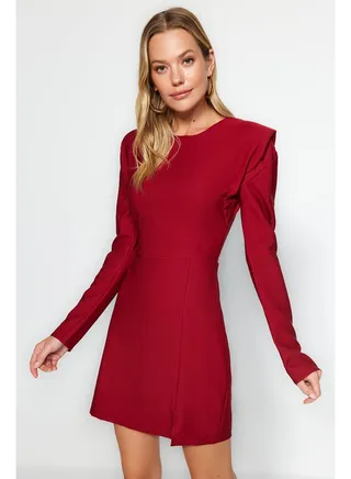 Claret Red Crescent Woven Dress with Pads TWOAW24EL00293 