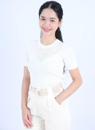 Women’s Transparent Mesh Knit Crew Neck in New Cream 