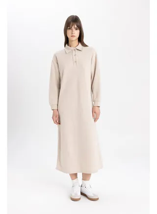 Woman Regular Fit Shirt Neck Long Sleeve Knitted Dress 
