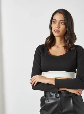 Contrast Band Crop Top Black 