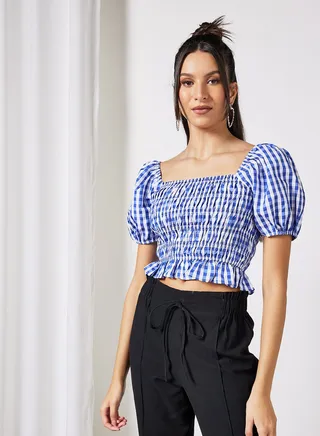 Shirred Crop Top Blue 