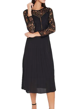 Open Back Lace Dress Black 