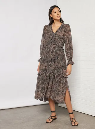 Yolanda Leopard Print Dress Brown 