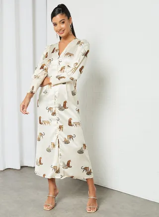 All-Over Animal Graphic Dress Cream 