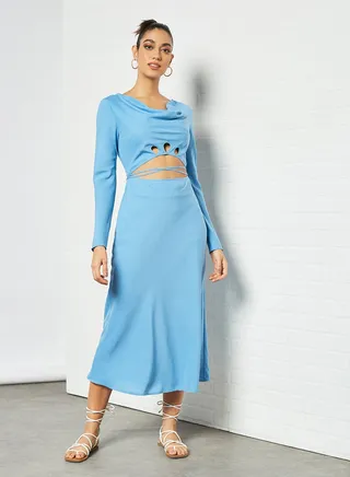 Cut-Out Detail Midi Dress Blue 