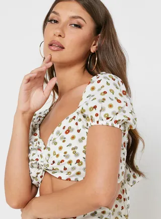 Sweetheart Neck Printed Crop Top 