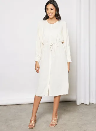 Hevira Long Sleeve Midi Dress Eggnog 