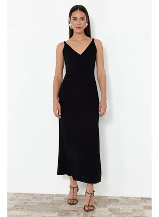 Black Maxi Knitwear Basic Dress TWOSS20EL1574 
