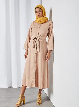Waist Tie Shirt Dress Natural 