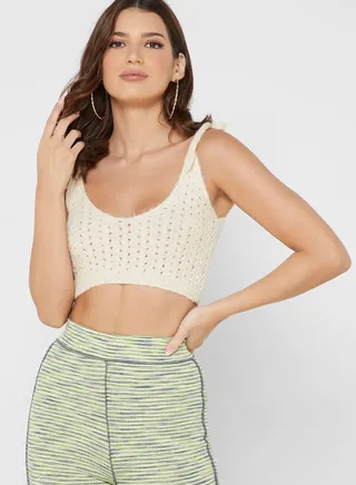 Tie Shoulder Knitted Crop Top 