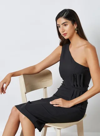 One Shoulder Bodycon Dress Black 