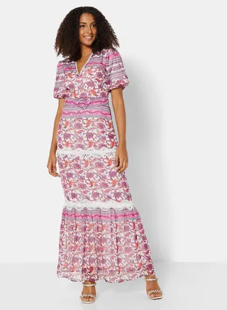 Floral Print Belted Maxi Dress Multicolour 