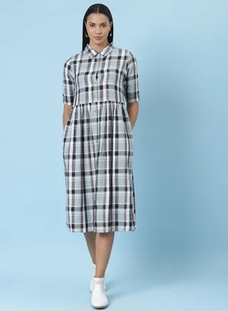 Casual Checkered Midi Dress Multicolour 