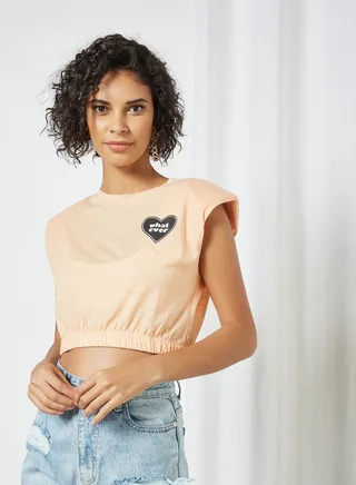 Padded Shoulder Crop Top Orange 