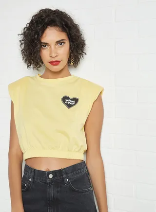 Padded Shoulder Crop Top Yellow 