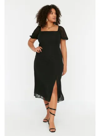 Black Woven Slit Dress TBBSS22AH0012 