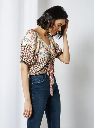 Ruched Front Crop Top Sandshell 