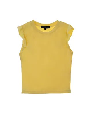 Women's Casual Ruffles Around Armhole Sleeveless Round Neck Knit Tank Yellow 