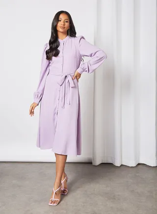 Puff Sleeve Midi Dress Light Purple 