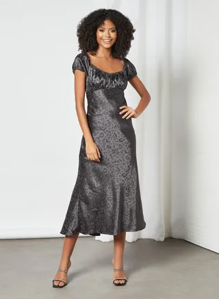 Leopard Print Midi Dress Black 