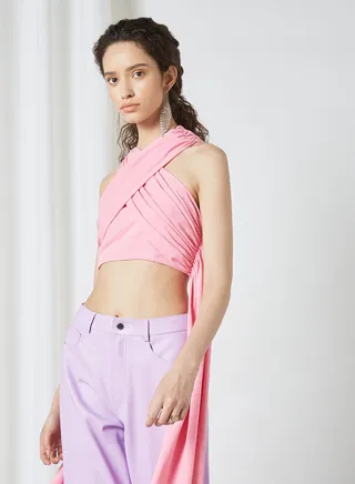 Crossover Drape Crop Top Pink 