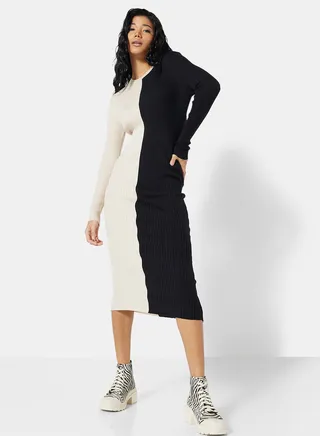 Ribbed Colourblock Midi Dress 