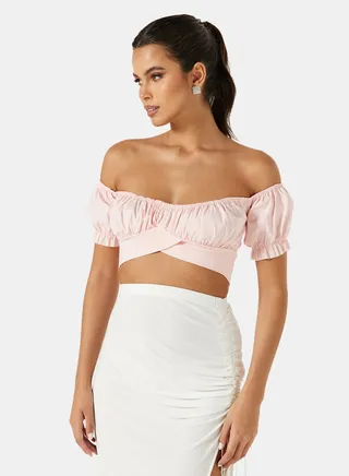 Bardot Crop Top Pink 