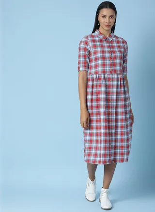 Casual Checkered Midi Dress Multicolour 