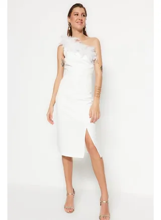 Ecru Neck Detailed Wedding/Wedding Elegant Evening Dress TPRSS21AE0121 