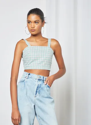 Checked Crop Top Blue 