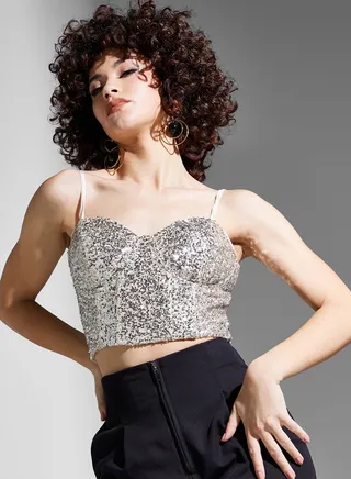Bardot Sequin Crop Top 
