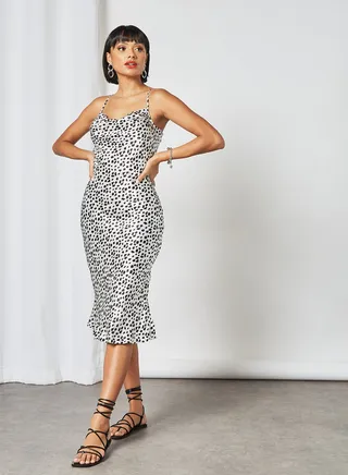Animal Print Midi Dress Ivory 